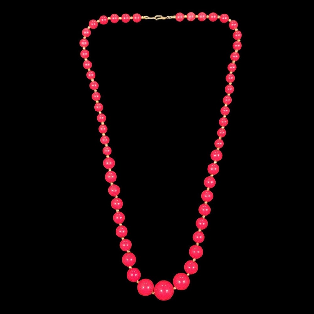 VTG 50s Red Graduated Lucite Beaded Necklace 24" Candy Apple Cherry MCM Pin Up